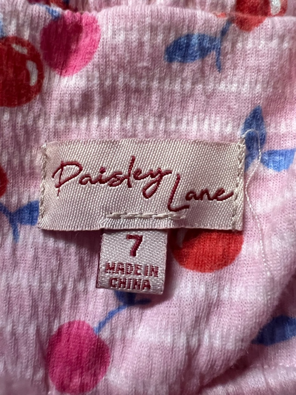 Paisley Lane Girls Pink Cherry-Print Smocked Jumpsuit Size 7 - Picture 3 of 9
